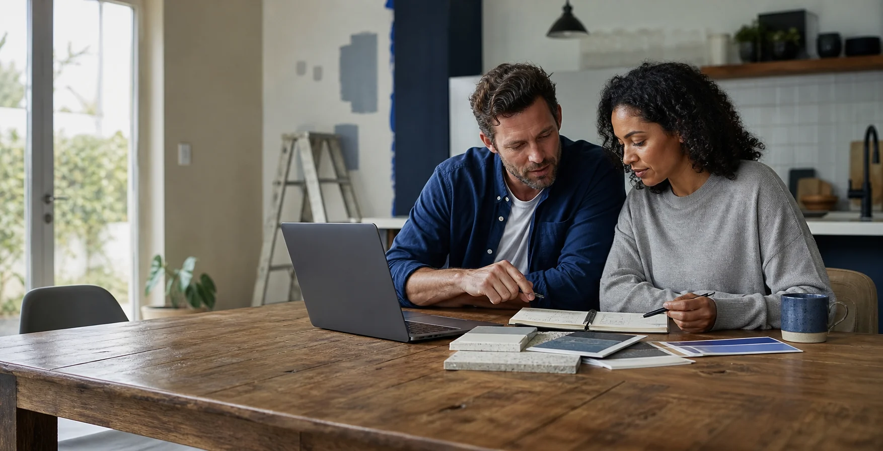 A couple planning a home improvement project together